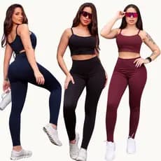 Conjunto Fitness Calça Legging Top com Bojo Feminino Zero Transparência Academia Costura Reforçada Cós Alto