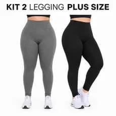 Kit 2 Legging Plus Size Cintura Alta Academia Leg Para Dia A Dia Fitness Treino