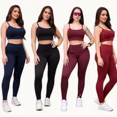 Kit 4 Conjuntos Feminino Calça Legging e Top Fitness de Academia para Treino Confortável