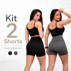 Kit 2 Shorts Fitness Academia Feminino Cintura Alta Zero Transparência Suplex