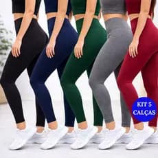 Kit 5 Calça Legging Academia Feminina Cintura Alta Suplex Fitness Leg Zero Transparência