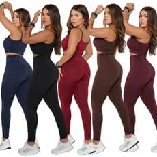 Kit 2 Conjuntos Top com Bojo e Calça Legging Cintura Alta Feminina de Academia Suplex
