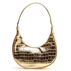 Bolsa Meia Lua Festa Feminina Metalizado Croco Tiracolo Baguete de Ombro Com Zíper Seguro Moderna