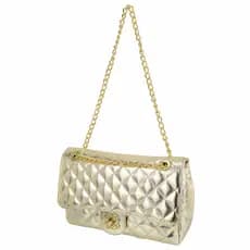Bolsa Feminina Corrente Transversal Ombro Dourada Classica Inspiração Chevron