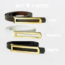 kit 3 Cintos Finos Feminino Casual Elegante com Fivela Dourada