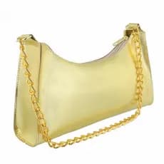 BOLSA FEMININA BAGUETES METALIZADA LISA PEQUENA CORRENTE DE OMBRO E DE MÃO  MEIA LUA CASUAL MODA!