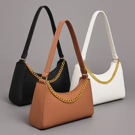 Kit 3 Bolsa Feminina Pequena Baguete Alça De Ombro Corrente Dourada