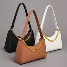 Kit 3 Bolsa Feminina Pequena Baguete Alça De Ombro Corrente Dourada