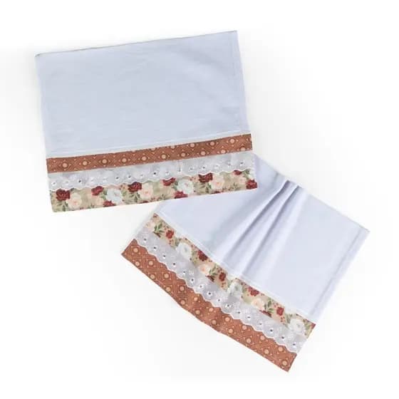 Kit 2 Pano de Prato Copa Branco com barrado tricoline para cozinha minimalista