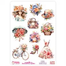Meninas Vintage - Cartela de Adesivos para presentear e decorar planner, bujo, agenda, álbum