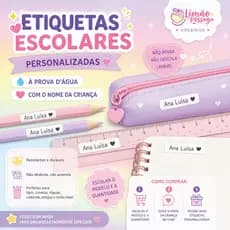 Etiqueta Escolar Personalizada Vinil Transparente ou Branco À Prova d'Água com Nome