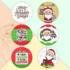 Adesivo Redondo Natal Etiqueta adesiva redonda decoração Natalina