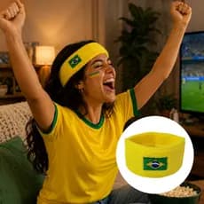 Kit 12 peças Torcida Brasileira Faixa Elastica Cabeça Munhequeira Bandeira Brasil Copa Mundo