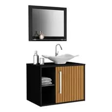 Conjunto Para Banheiro Suspenso Com Cuba E Kit 3 Peças Baden Preto/ripado Branco Um Furo