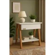 Mesa De Cabeceira 1 Gaveta Amadeirado/preto Amadeirado/off White