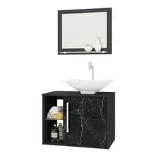 Gabinete Para Banheiro Suspenso Com Cuba E Kit 3 Peças Baden Preto Fosco Nero Branco Um Furo