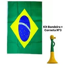 Kit Bandeira do Brasil em Tecido CP402 + Corneta Buzina Vuvuzela N°3