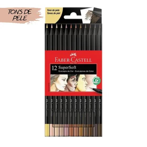 Lapis de Cor SuperSoft Tons de Pele 12 cores Faber Castell