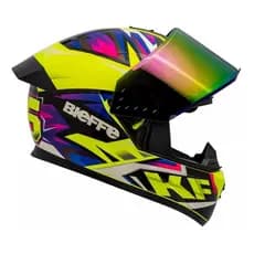 Capacete Bieffe B12 Kf Amarelo Limão Roxo Aerofólio Moto
