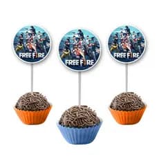 50 Tags Topper para Docinhos Cupcake Brigadeiro Beijinho Free Fire para Festa