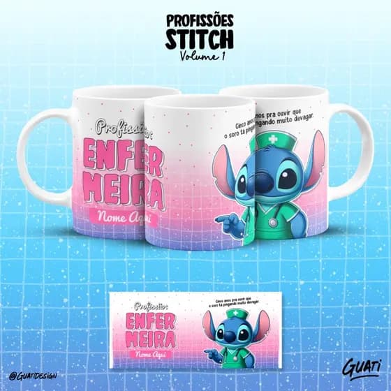 Xicara Ceramica Caneca  Personalizada Stitch  Enfermeira Enfermeiro Técnico de Enfermagem Várias Profissões