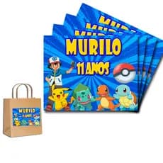 Adesivos Rótulos para Sacolinha Surpresa Tema Pokémon 10cm x 9cm para Lembrancinhas de Festa.