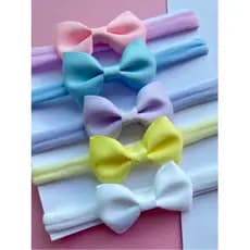 Kit 5 Tiaras e Faixinhas de Cabelo para Bebê Recém-Nascido - Laços Gravatinha em Meia de Seda
