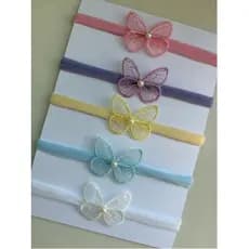 Kit 5 Tiaras/Faixinhas de Cabelo para Bebê Recém-Nascido - Laços de Borboleta em Meia de Seda