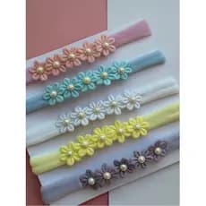 Kit 5 Tiaras e Faixinhas de Cabelo para Bebê Recém-Nascido - Laços de Florzinhas em Meia de Seda