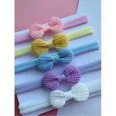 Kit 5 Tiaras e Faixinhas de Cabelo para Bebê Recém-Nascido - Laços de Crochê em Meia de Seda