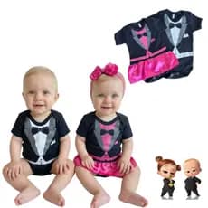 Body Temático Bebê Menino Fantasia Poderoso Chefinho Mêsversário Super Confortável