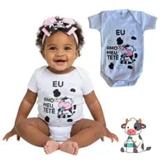 Body Temático Bebê Menina Fantasia Vaquinha Mêsversário Super Confortável