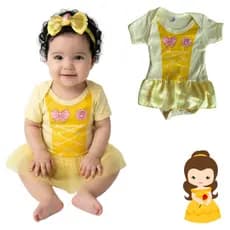 Body Temático Bebê Menina Fantasia Princesa Bela Mêsversário Super Confortável