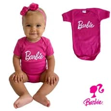 Body Temático Bebê Menina Fantasia Barbie Mêsversário Super Confortável