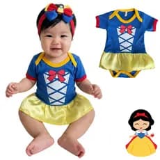 Body Temático Bebê Menina Fantasia Princesa Branca de Neve Mêsversário Super Confortável