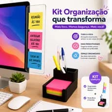 Kit Organizador para Monitor + Porta Bloco de Notas e Canetas  | Home Office e Escritório | Organizador de Mesa