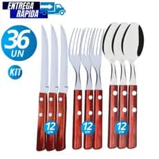 36/18/09 Unidades  de Talher Colher  Garfo Faca de Inox com Cabo de Madeira Faqueiro Conjunto Variáveis Premium
