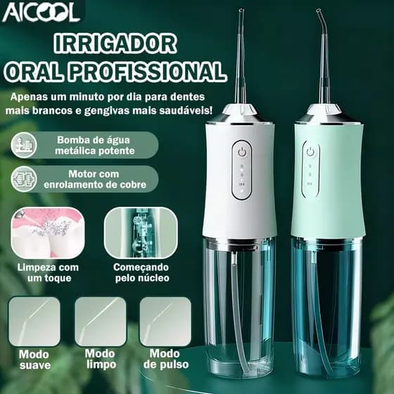 Water Flosser Aicool Irrigador bucal portátil Jato potente 200ML Três modos ajustáveis