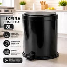 Lixeira 8 Litros com Pedal Preta ou Branca Compacta Resistente para Banheiro  Cozinha e Escritório