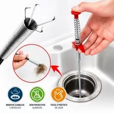 Desentupidor Flexível de Pia e Ralo com Garra Pegador 90cm 1,6m 3m Remove Cabelos Multiuso