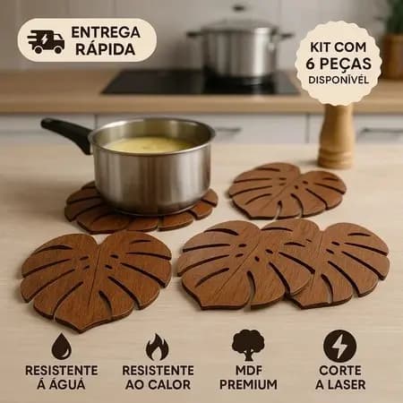 Kit 2/3/4/6 Descanso de Panela MDF 30CM Proteção para Mesa Apoio para Panela Quente