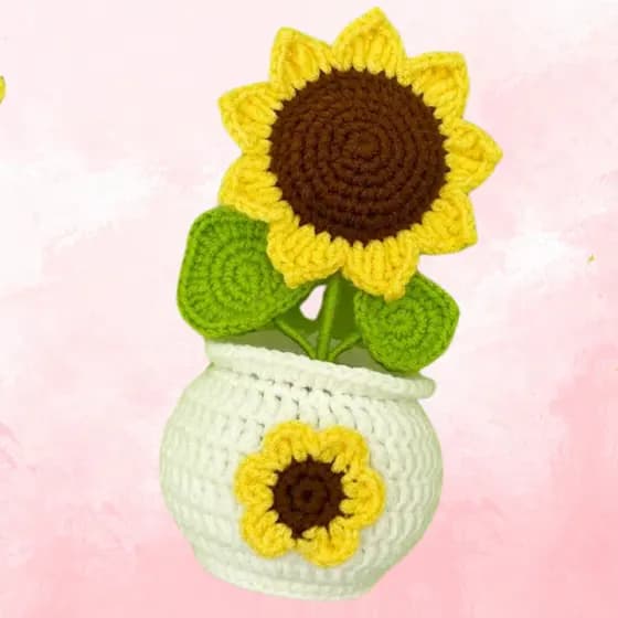 Vaso de flor em crochê Girasol Amigurumi