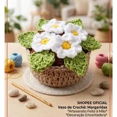 Vaso de flor em crochê Margaridas amigurumi