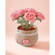 Vaso com flores rosa de crochê GRANDE 20X08