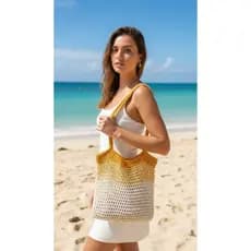 Bolsa de praia feminina de crochê Amarela