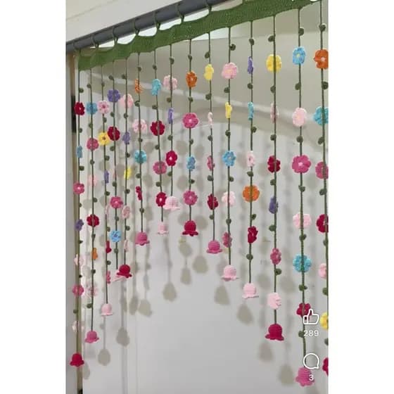 Cortina de Crochê 110x150 cm com flores