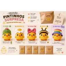 Pintinho Surpresa Amigurumi crochê chaveiro
