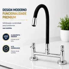 Torneira Misturador Cozinha Bancada Tubo Flexível Preto Premium Alta Pressão