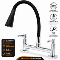 Torneira Gourmet Cozinha Flexível Duplo Jato 360° Misturador Bancada Preto Premium