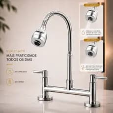 Torneira Misturador Cozinha Premium Bancada Tubo Gourmet Flexível Duplo Jato Alta Pressão